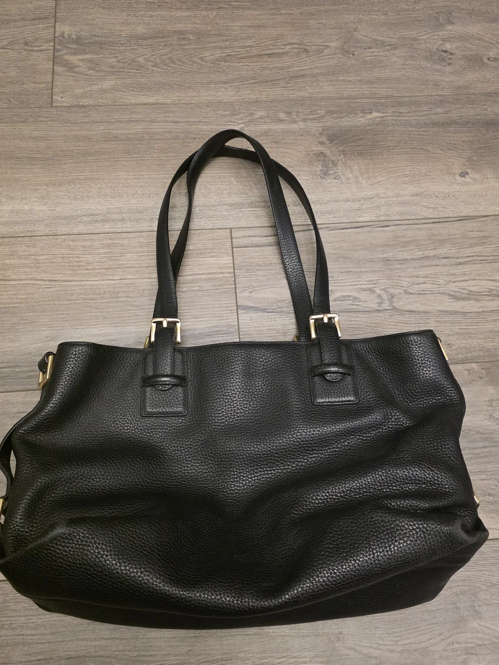 DKNY Black Pebbled Leather Hobo Tote with Gold Hardware
